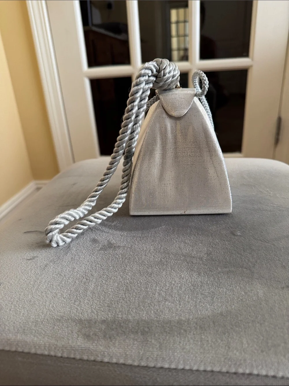 Metallic Silver Wristlet Clutch with Rope Handle